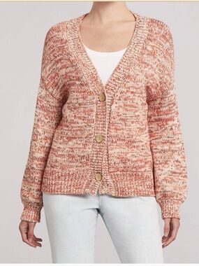 FAHERTY Las Olas Chunky Knit Space Dye Cardigan Sweater L Pink Sky